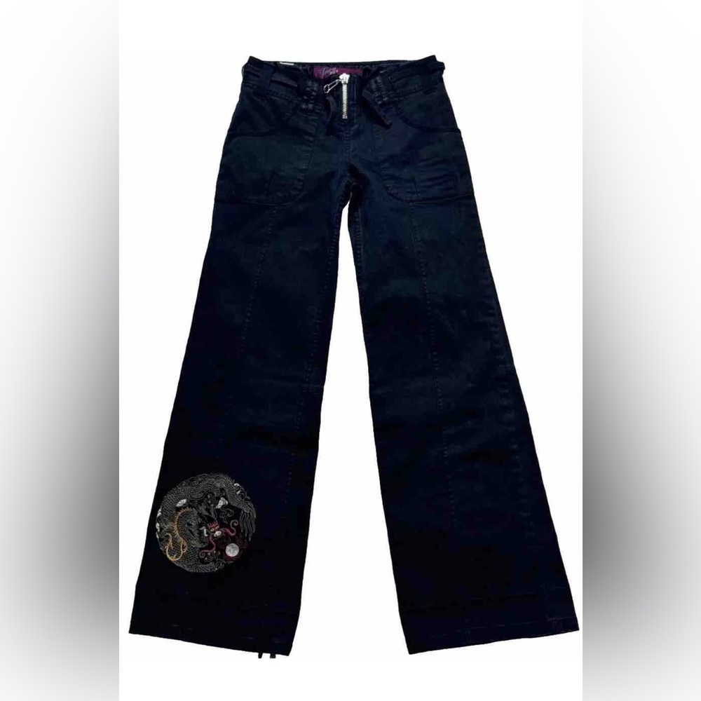 Y2k JNCO low rise vtg Dragon Pants Corset Gothic/rave flare Pants  Sz 5